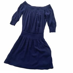 Aritzia Sunday Best Jocasta Dark Blue Navy Off Shoulder Stretchy Waist Dress XXS